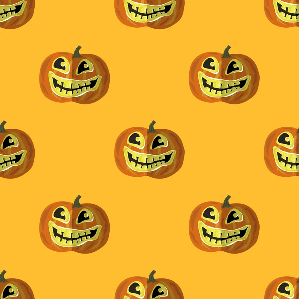 Halloween Smiling Pumpkin Seamless Pattern — Stock Vector