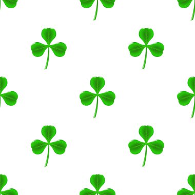 Beyaz Yeşil yonca Seamless modeli. Shamrock arka plan