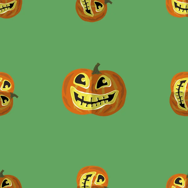 Halloween Smiling Pumpkin Seamless Pattern — Stock Vector