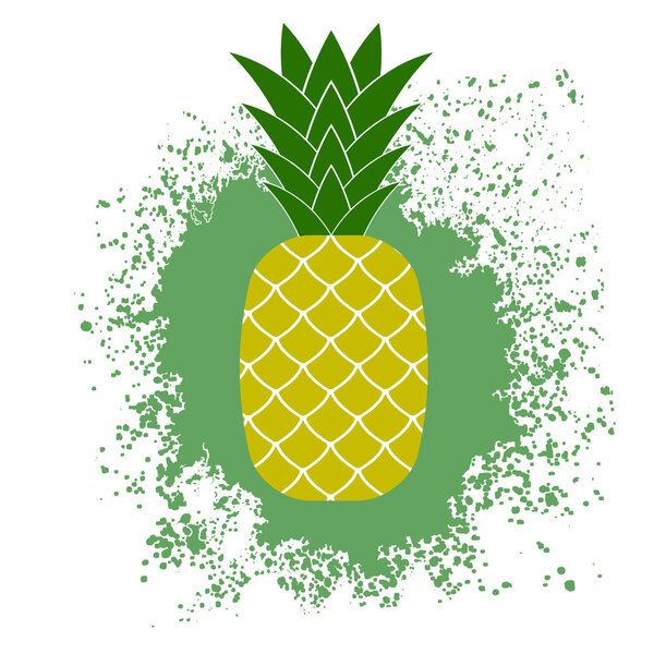 Fresh Ripe Pineapple on Green Splatter