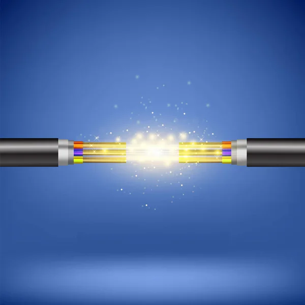 Il cavo brucia. Un fulmine elettrico. Cavo Flash Power. Connessione danneggiata difettosa — Vettoriale Stock