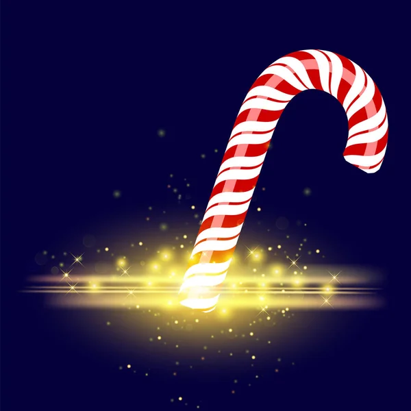 Sweet Striped Candy Cane on Blue Background — Stock Vector