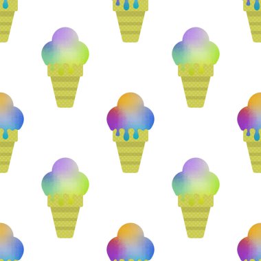 Tatlı Renkli Dondurma Simgesi Beyaz Arkaplanda izole edildi. Kusursuz Desen