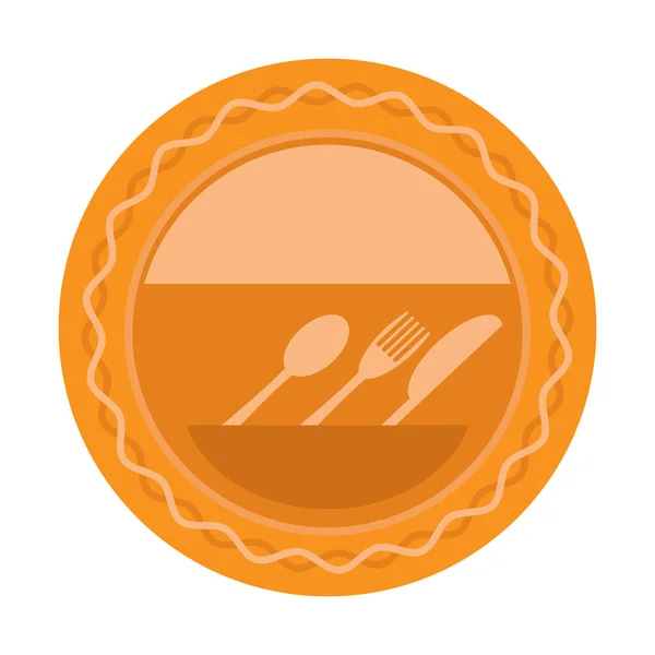 Icono de la comida para Café. Diseño de la insignia del cuchillo de la cuchara de tenedor aislado sobre fondo blanco — Archivo Imágenes Vectoriales