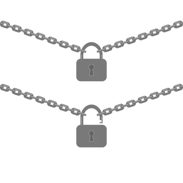Αλυσίδα και κλειστή ανοιγμένη κλειδαριά απομονωμένη σε λευκό φόντο — Διανυσματικό Αρχείο