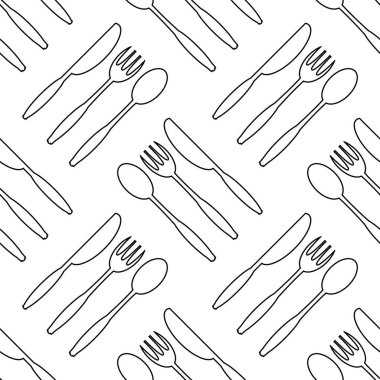 Cafe için Kusursuz Gıda Modeli. Çatal Kaşık Bıçak Logosu Tasarımı Beyaz Arkaplanda İzole Edildi