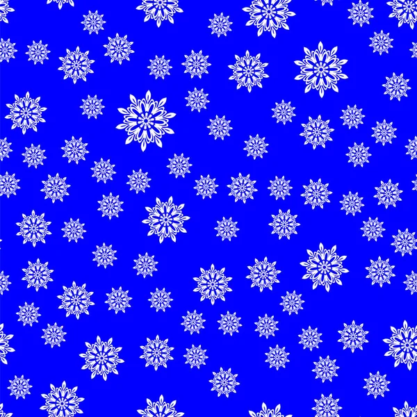 Νιφάδες χιονιού χωρίς ραφή μοτίβο σε μπλε φόντο. Χειμερινά Χριστούγεννα Διακοσμητική Υφή — Διανυσματικό Αρχείο