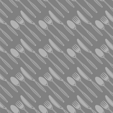 Cafe için Kusursuz Gıda Modeli. Çatal Kaşık Bıçak Logosu Tasarımı Gri Arkaplanda İzole Edildi