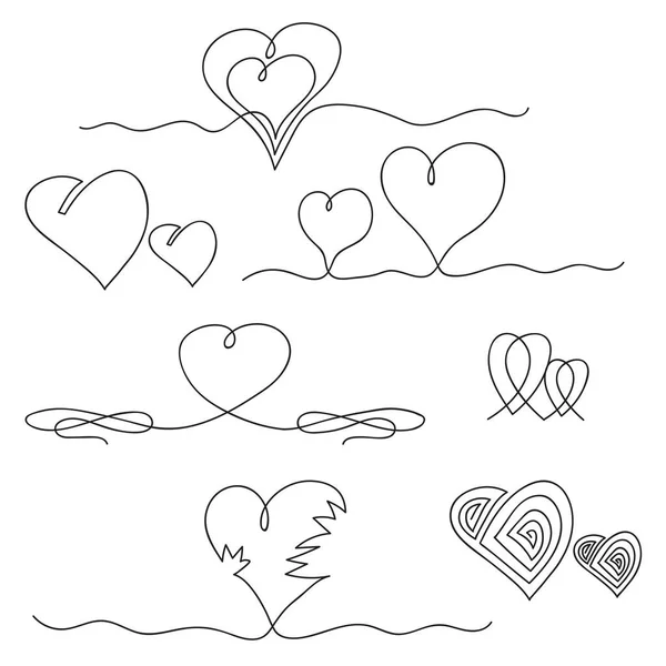 Una linea continua che disegna l'icona del cuore. Simbolo dell'amore. Elegante matrimonio Doodles. San Valentino Stampa — Vettoriale Stock