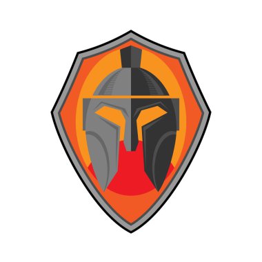 Kalkan ve Savaşçı Miğfer Simgesi Beyaz Arkaplanda İzole Edildi