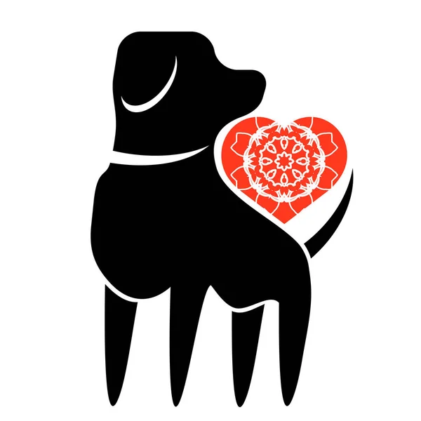 Dog and Red Heart Icon Isolated on White Backjground — Stok Vektör