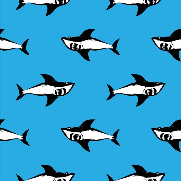 Requin isolé sur fond bleu. Poisson modèle sans couture — Image vectorielle