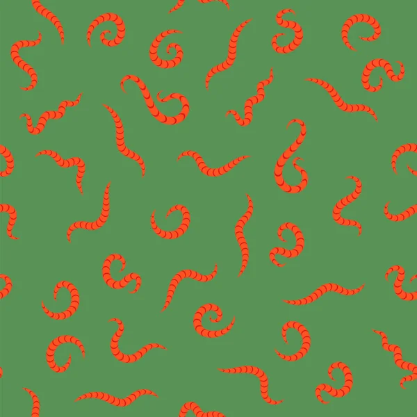 Animal Earth Red Worms for Fishing Seamless Pattern on Green Background — Stock Vector