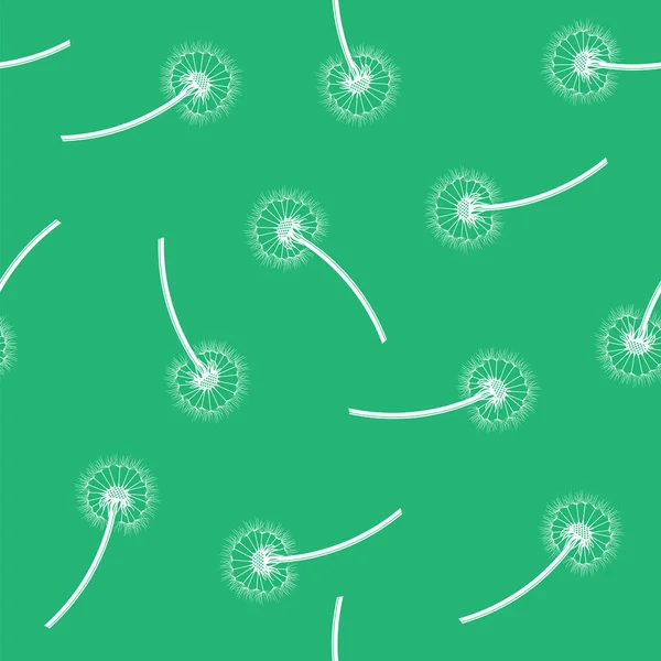 Dandelion Flower Silhouette Seamless Pattern on Green Background — Vettoriale Stock