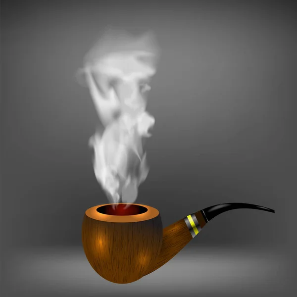 Tubo de fumar de madera retro sobre fondo gris suave — Vector de stock