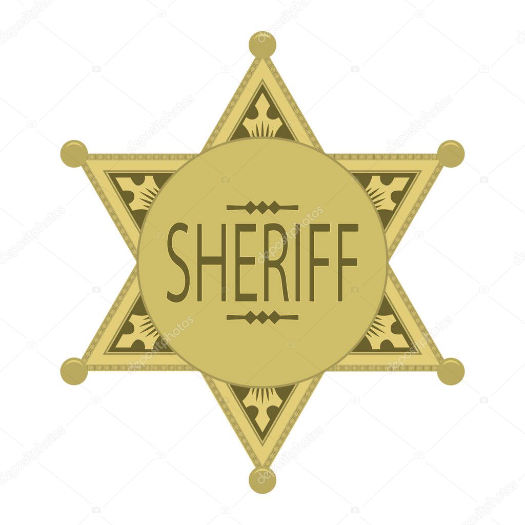 Yellow Sheriff Star Icon Isolated on White Background.