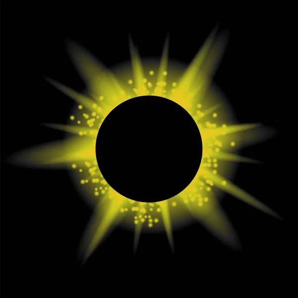 Total solförmörkelse på svart bakgrund. Abstrakt ljuseffekt. Rymdlandskap — Stock vektor
