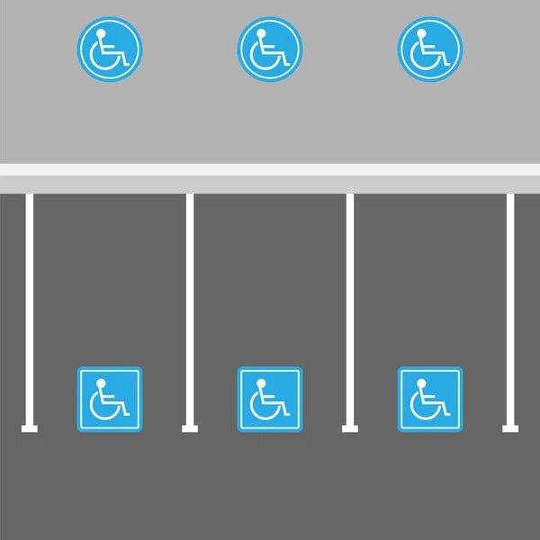 Fondo de estacionamiento para discapacitados. Silla de ruedas Blue Sign. Set de iconos para discapacitados. Aparcamiento — Vector de stock
