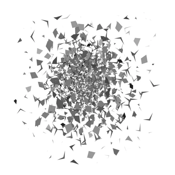 Explosion Cloud of Grey Pieces on White Background. Ostré částice náhodně létají vzduchem — Stockový vektor