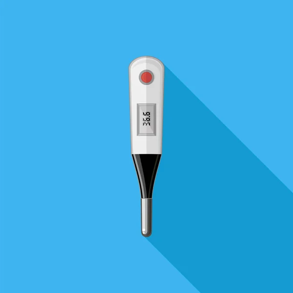 Moderne digitale medische thermometer geïsoleerd op blauwe achtergrond. Temperatuur meten. Symbool van de Geneeskunde — Stockvector