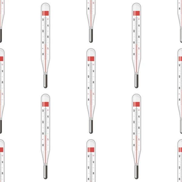 Medizinisches Thermometer aus Glas isoliert auf weißem Hintergrund. Temperatur messen. Symbol der Medizin. Nahtloses Muster — Stockvektor