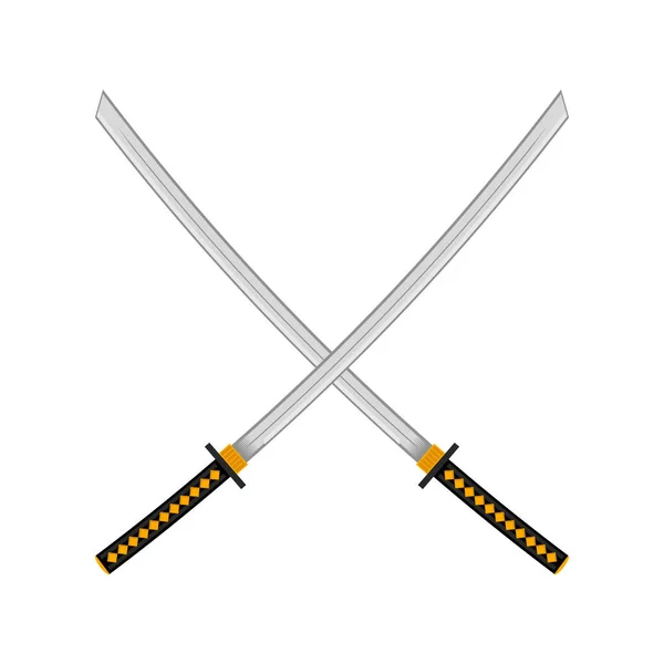 Conjunto Espada Ninja Arma Tradicional Asiática Logotipo Katana —  Vetores de Stock