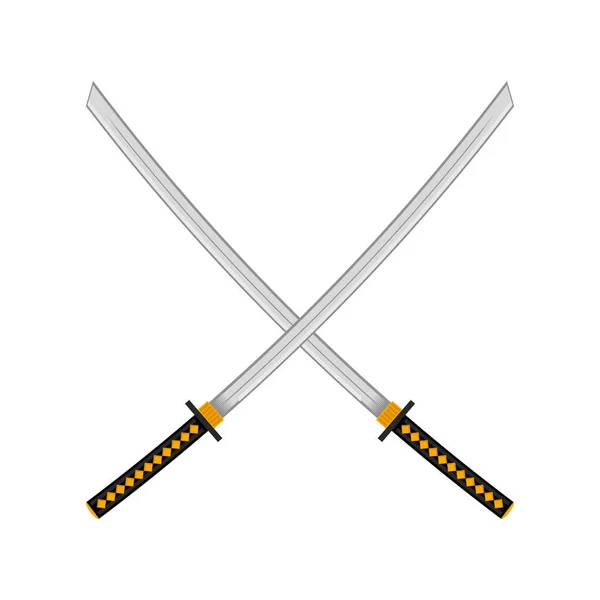 Een Set Ninja Zwaard Aziatisch Traditioneel Wapen Katana Logo — Stockvector