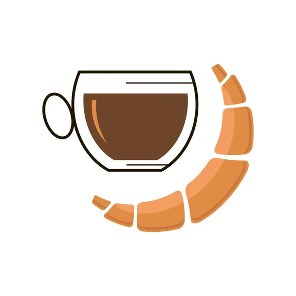 Croissant Dulce Icono Taza Café Aislado Sobre Fondo Blanco — Vector de stock