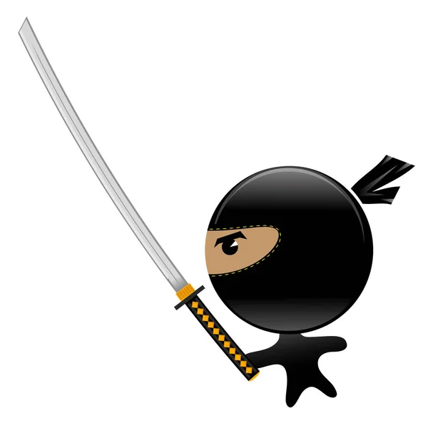 Cartoon Ninja Face Icon Mit Katana Isoliert Auf Weißem Hintergrund — Stockvektor