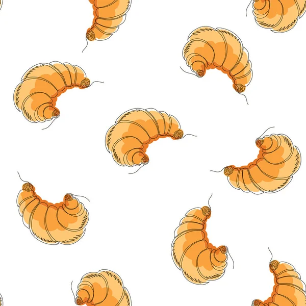 Set Van Croissant Icon Geïsoleerd Witte Achtergrond Naadloos Patroon — Stockvector