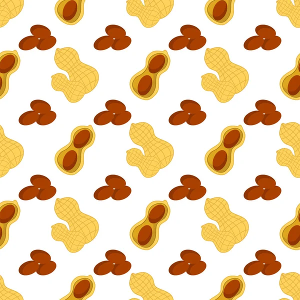 Tasty Peanut Set Isolated White Background Nut Seeds Seamless Pattern — Stock Vector