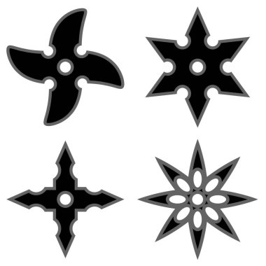 Ninja Yıldızı seti. Asya Geleneksel Silahı. Shuriken Logosu.