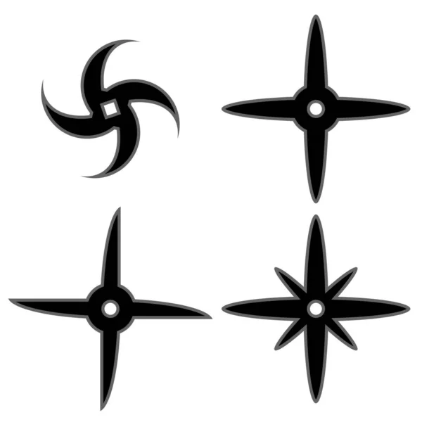 Ensemble de Ninja Star. Arme traditionnelle asiatique. Logo Shuriken — Image vectorielle