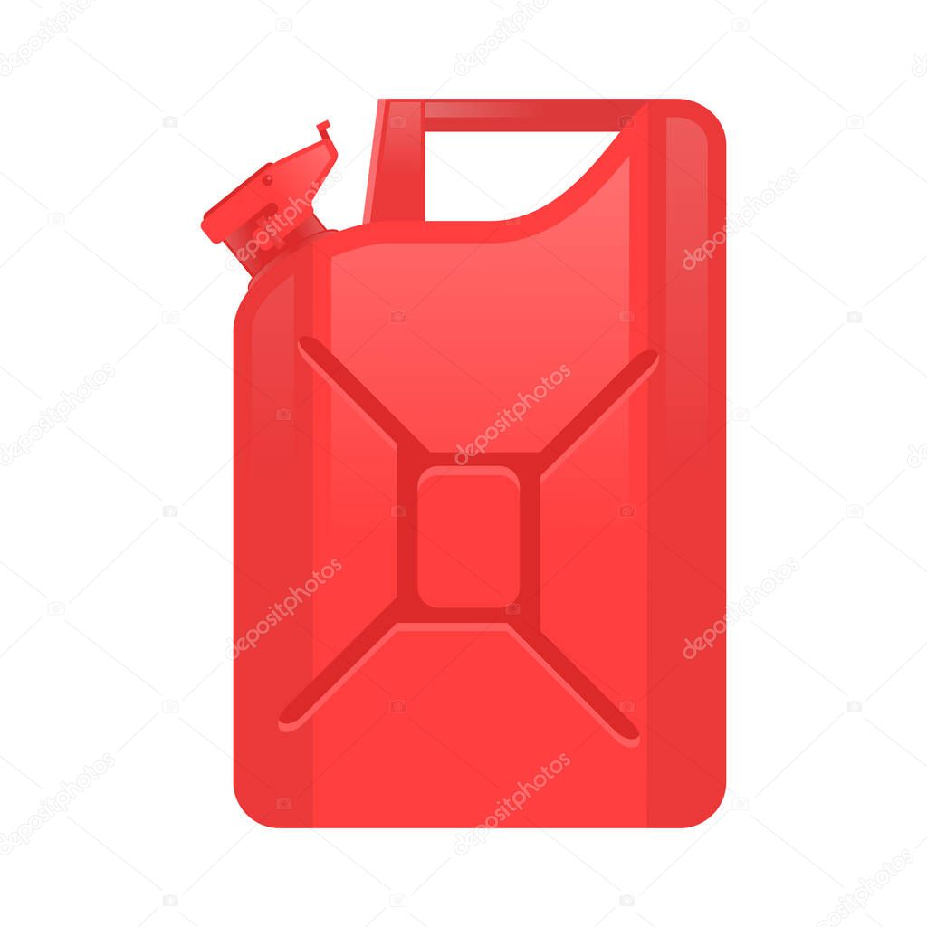 Red Jerry Can Isolated on White Background. Metal Fuel Container. Canister of Diesel Gas, Gasoline. Jerrycan Icon