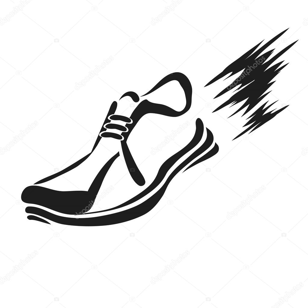 Illustration with silhouette of running shoe icon on a white background