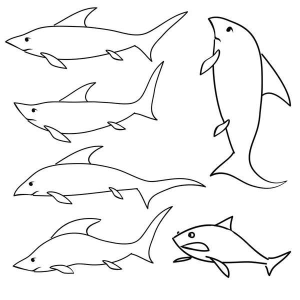 Köpekbalığı seti — Stok Vektör