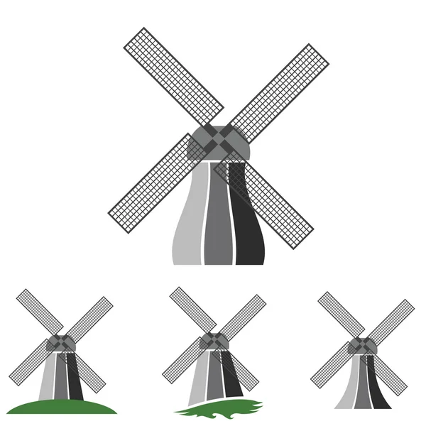 Molino de viento siluetas conjunto — Vector de stock