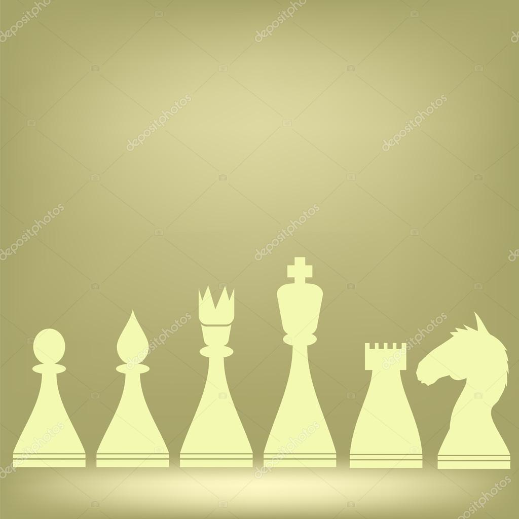 Chess White Pieces Isolated on Brown Background