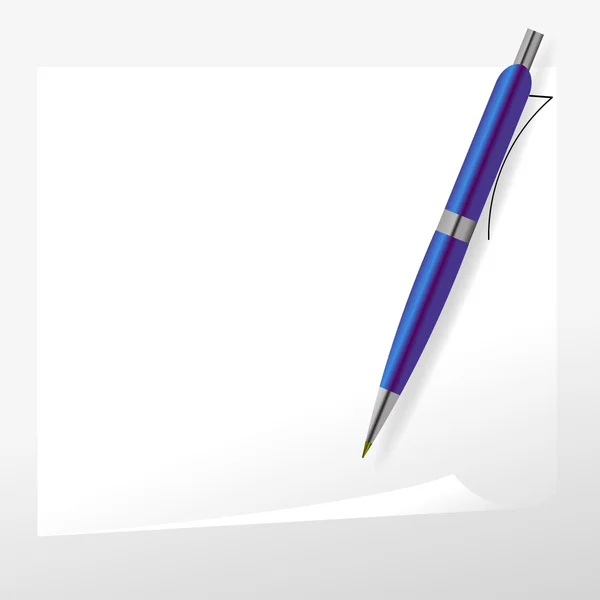 Blauwe pen en papier — Stockvector