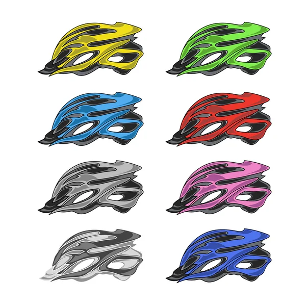 Ensemble de casques de vélo colorés — Image vectorielle