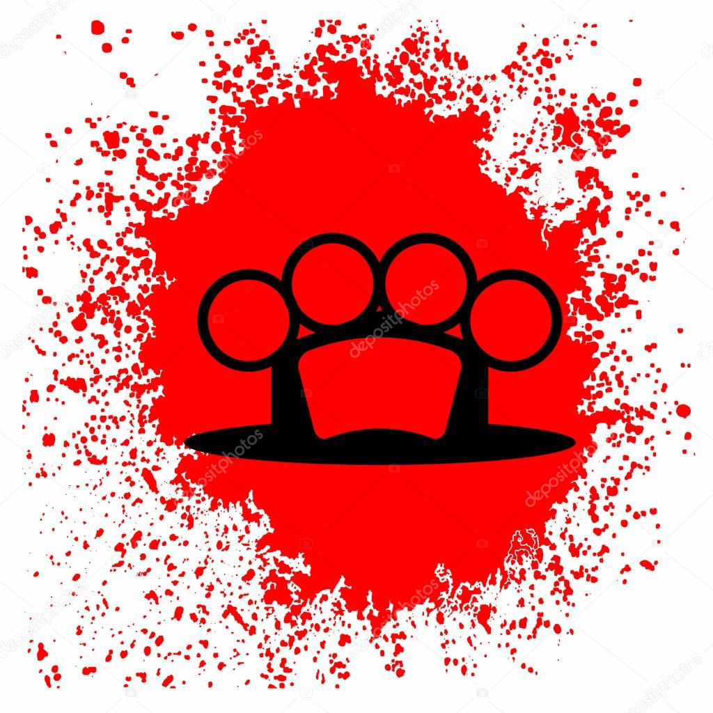 Brass Knuckle  Icon and Blood Drop Isolated on White Background