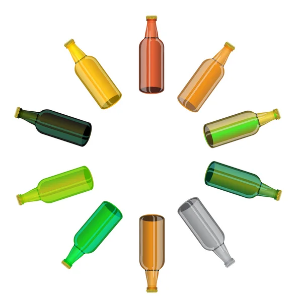 Цветные стеклянные бутылки для пива — стоковый вектор