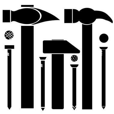 Set of Different Hammers and Nails clipart