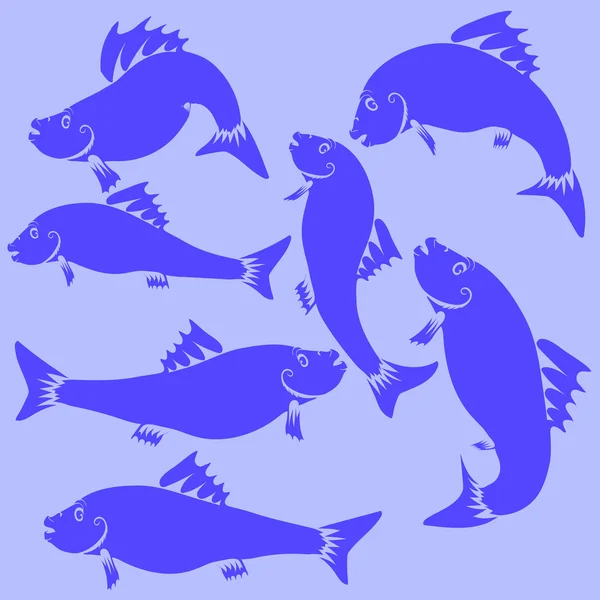 Fish Blue Silhouettes — Stock Vector