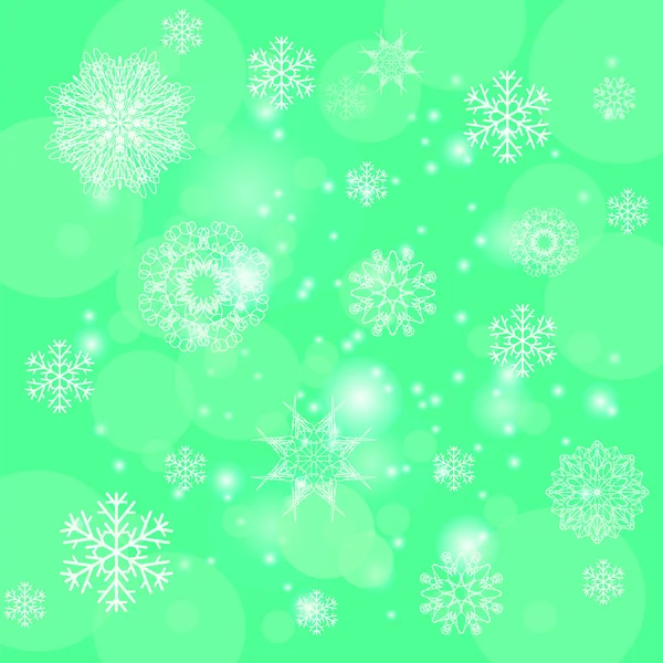 Fundo Neve Inverno Abstrato Padrão Inverno Verde Abstrato Flocos Neve — Fotografia de Stock
