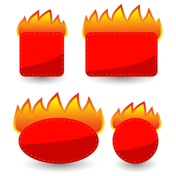 Uppsättning av brinnande papper röda klistermärken — Stock vektor
