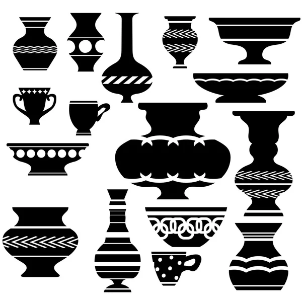 Set of Vases Silhouettes — Stock Vector