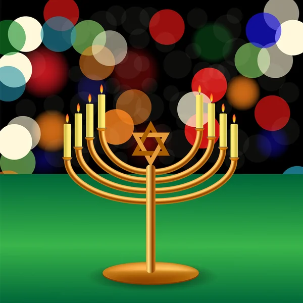 Metal Menorah com velas em chamas —  Vetores de Stock