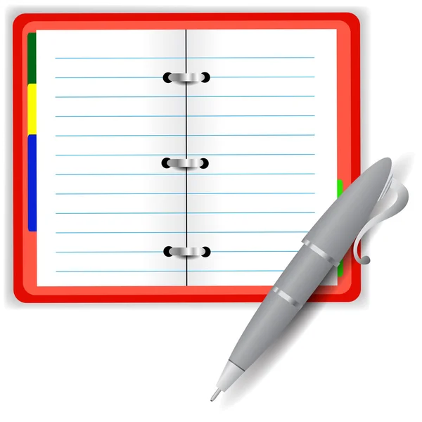 Öppna anteckningsboken och grå penna — Stock vektor