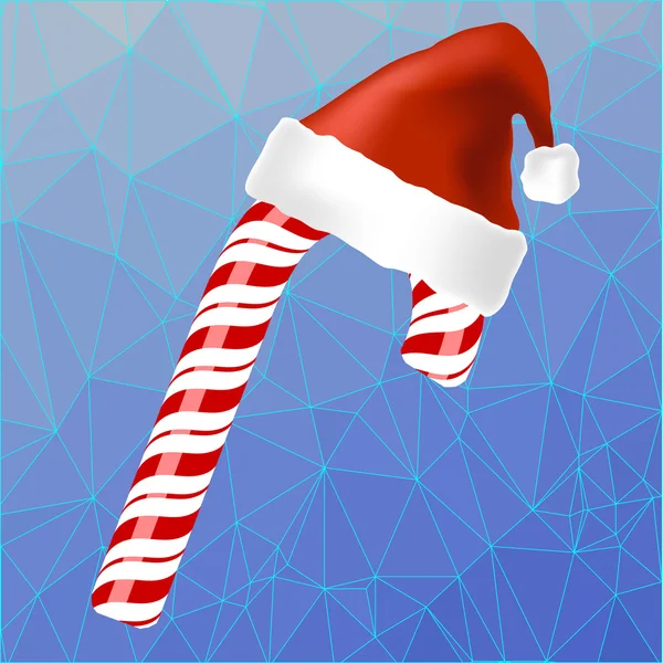 Édes vörös Candy Cane és a Santa Claus kalap — Stock Vector